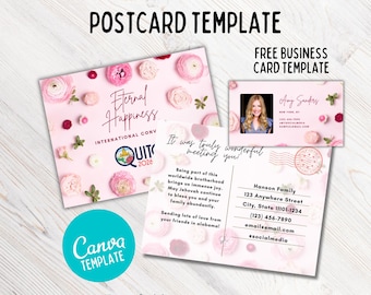 Internationale conventie 2026 Eeuwig geluk bloemen ansichtkaartsjabloon | Bewerkbaar canvas | Gratis visitekaartje | DISPONIBLE EN ESPAOL