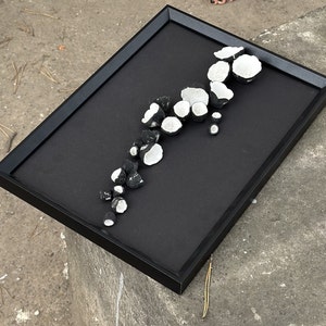 Black and white floral Wall Sculpture -  Wall Art, Nature Inspiration, framed art, abstract floral art, interior design, handmade