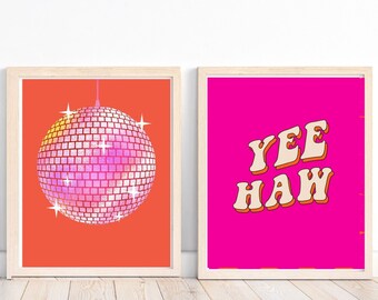Disco Print Wall Art Set, Cowgirl Disco Decor, Girl Dorm Wall Decorating, Trendy Gallery Wall Set, Cowgirl Western Wall Art Dorm Rooms