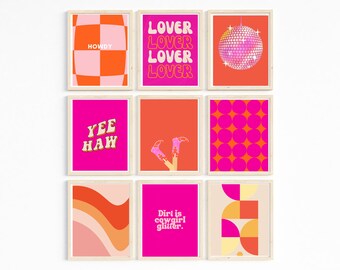 Cowgirl Wall Art Set Cowgirl Boots Print Pink Cowgirl Wall Art Preppy Western Print Disco Cowgirl Print Set Disco Cowgirl Printables Gift
