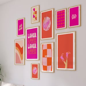 Orange Pink Prints Disco Ball Print Set Hot Pink Wall Art Preppy Wall Art Pink Orange Wall Art Girly Decor Girly Wall Art Cowgirl Disco Ball