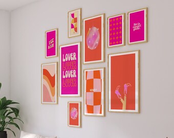 Orange Pink Prints Disco Ball Print Set Hot Pink Wall Art Preppy Wall Art Pink Orange Wall Art Girly Decor Girly Wall Art Cowgirl Disco Ball