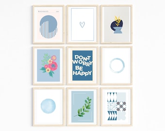 Decorazione per dormitorio, regalo per studenti universitari, galleria d'arte murale, decorazione per dormitorio blu preppy, stampa per dormitorio, idea regalo per laurea di ragazze, regalo di arte grafica