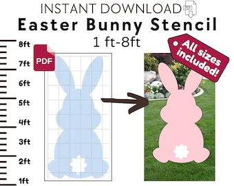 Affiche de jardin de Pâques évasé en bois signe de camp Lapin de Pâques en bois découpe grand pochoir contour téléchargement art de jardin de Pâques grandeur nature