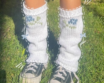 Flower-stitched leg warmers | crochet, knit, fashion, slouch leg warmers, boot covers, leg covers, handmade, crochet gift, knit gift