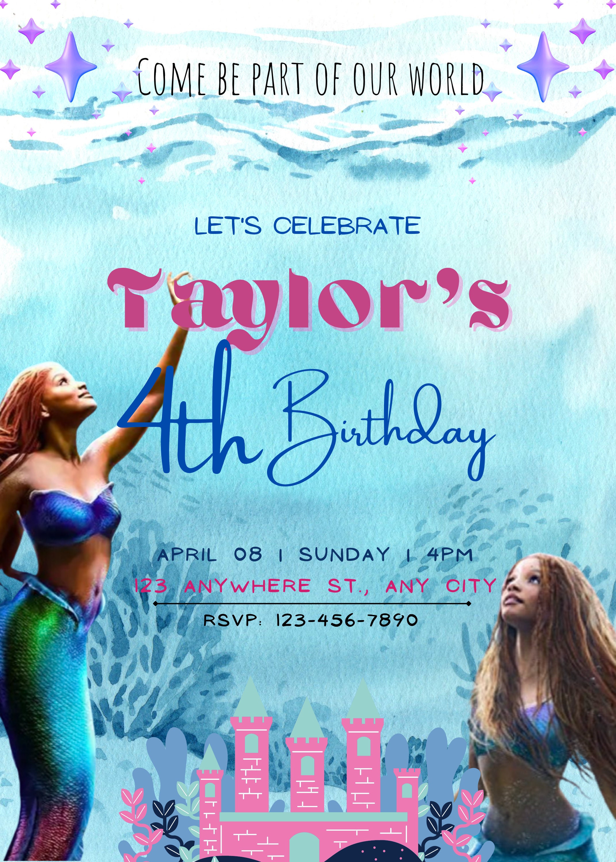 Black Mermaid Birthday Invitation Ariel Design DIY - Etsy
