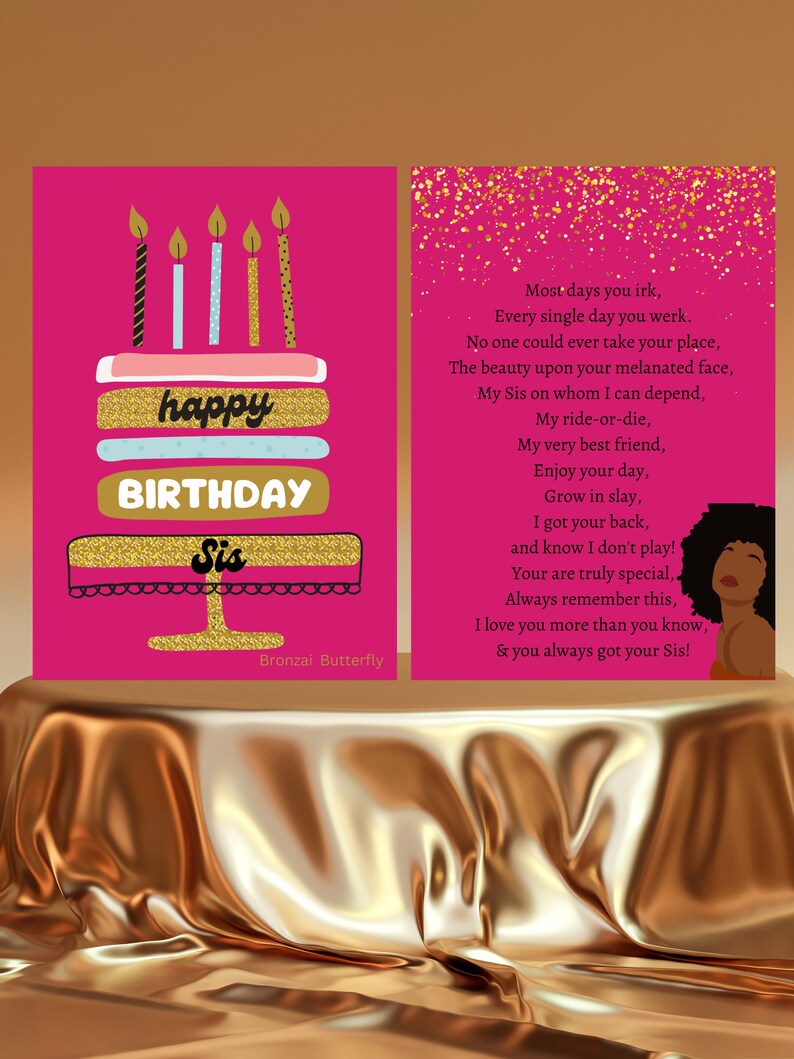 Happy Birthday Sis Birthday Card Black Culture Poem Canva - Etsy
