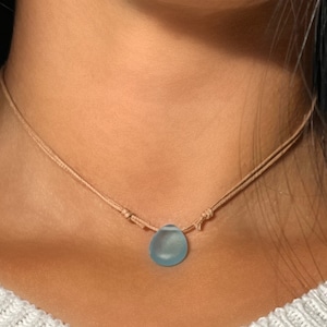 Glass Teardrop Pendant Necklace, Boho Choker, Dainty Necklace, Necklaces for Women, Pendant Choker, Minimalist Necklace, Christmas Gift Girl