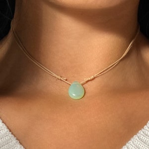 Dainty Teardrop Choker Necklace, Boho Choker, Minimalist Necklace, Mint Choker, Adjustable Cord Choker, Necklaces for Women