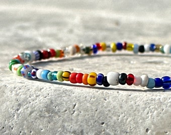 Mens Multicolor Seed Bead Bracelet, Vintage African Trade Beads