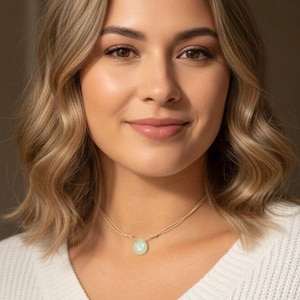 Dainty Teardrop Choker, Mint Glass Pendant, Adjustable Cord