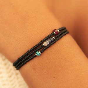 Crystal beaded bracelet, Gemstone bead bracelet,  Black Beaded Bracelet, Thin bracelet, Seed Bead Bracelet, Men Women Gift Bracelets