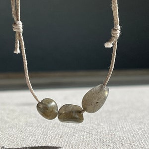 Labradorite Choker Necklace, Dainty Adjustable Cord Choker, Beaded Natural Stone Necklace, Waterproof Crystal Jewelry for Women Summer Gift