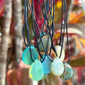 Drop Choker Necklace, Unisex chockers, Surfer Necklace, Glass Teardrop Necklace Women, Teen Gift, Dainty Choker Necklace, Wax Cotton Cord