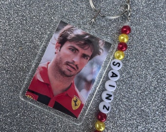 Porte-clés Carlos Sainz, porte-clés Ferrari, cadeau Carlos Sainz, cadeau Ferrari
