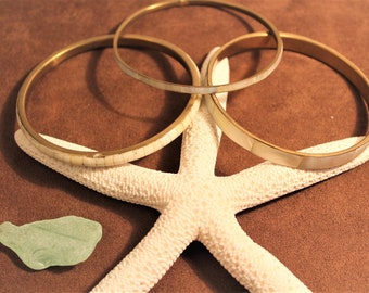 Vintage Mother of Pearl Brass Bangle Bracelet  - Set of Three