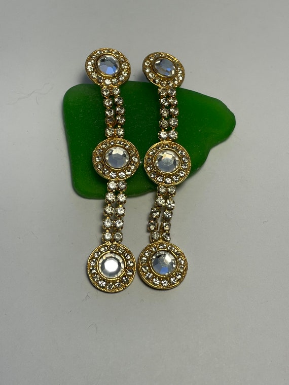 Clear Crystal Rhinestone and Gold Dangle Earrings