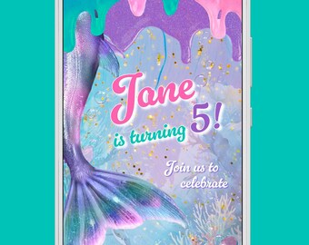 Animated Mermaid Birthday Invite | Slime Animated Birthday Invitation | Digital Mermaid Card |  Girls Party Invite | Under the Sea Party