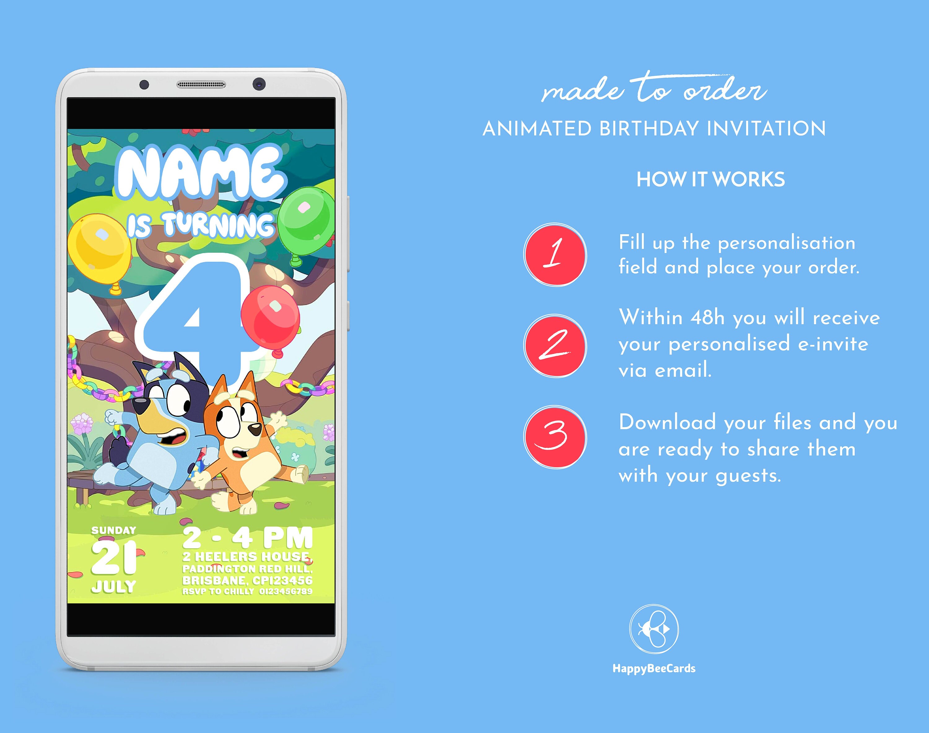 Made-to-Order Bluey Birthday Invite