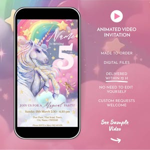 Magical Unicorn Animated Video Party  Invitation: Rainbow Party E-vite (Digital Download)