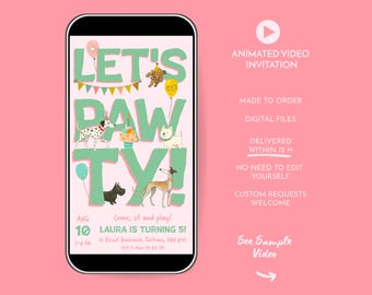 Paw Party Animated Video Invitation: Pets Birthday Party (Made to Order Digital Download)