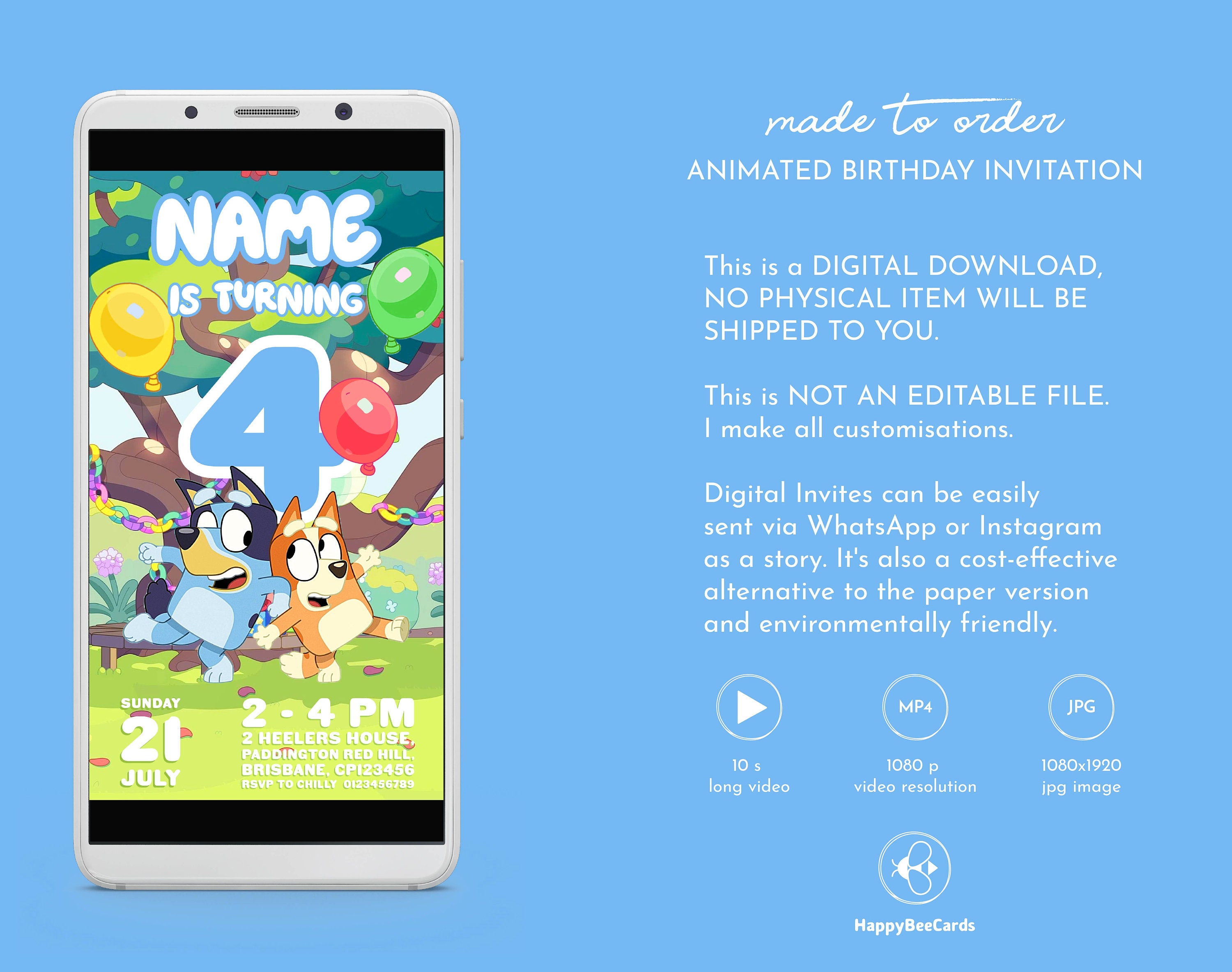Made-to-Order Bluey Birthday Invite