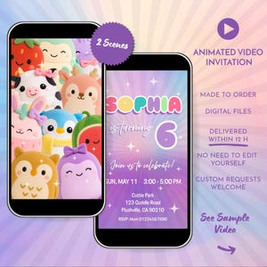 Invitación animada de peluche kawaii: invitación digital para fiesta, hecha a medida