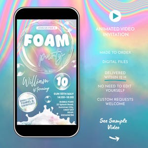 Video Schaum Party Einladung | Bubble Foam Geburtstagsparty | Schaumparty | Digitale Schaum-Partykarte | Sommerparty einladen | Leucht-Schaumparty