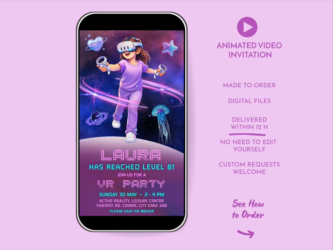 Virtual Reality Animated Party Invitation. Gaming Video Birthday Invite ...