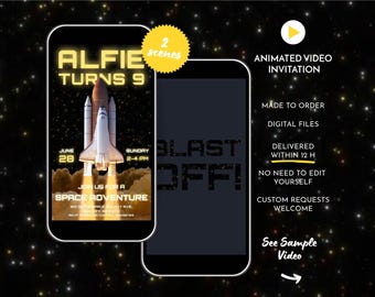 Space Animated Video Party Invitation: Rocket Birthday Party (Made to Order Digital Download)