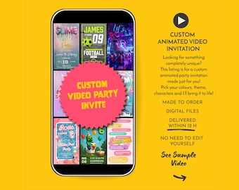 Custom Animated Party Invitation: Personalised Digital Evite (Digital Download)