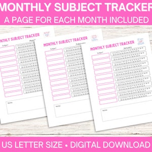 Homeschool Monthly Subject Tracker, onderwerpenchecklist, lusschema, afdrukbaar, homeschoolplanner-insert, maandelijkse aanwezigheid, records