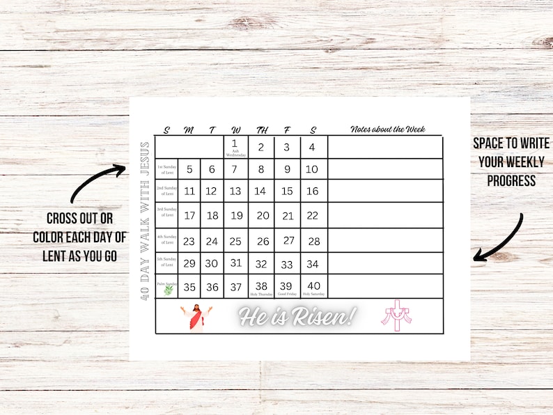 Lent Calendar 2024, Lent Tracker, 40 Day Catholic Lent Interactive