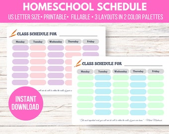 Homeschool Class Weekly Schedule Printable