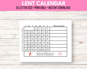 Lent Calendar 2024, Lent Tracker, 40 day catholic lent interactive calendar, lent activity, lent family tracker, digital download, printable