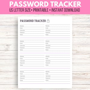 Password Tracker printable, password keeper, password organizer, password log, Instant Download, password planner insert, password list