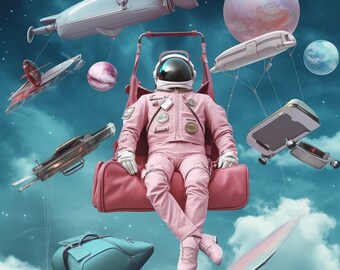Pink Astronaut Ai Art, Digital Art Download, Marvel Art, Sci-Fi, Easy to Hang on Wall, Computer Screensaver, For Kids and Adults