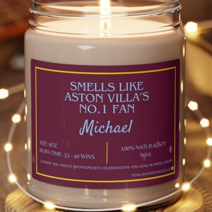Smells Like Custom No1 Aston Villa Fan Candle,Premier League,Personalized Candle,AVFC Soccer Father&#39;s Day Gift,Villa Game Day Candle for him