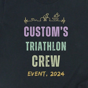 Camiseta personalizada de equipo de apoyo de triatlón, camiseta de carrera de natación en bicicleta, camiseta de regalo de carrera de triatlón para triatleta, camiseta a juego familiar del equipo de atletas