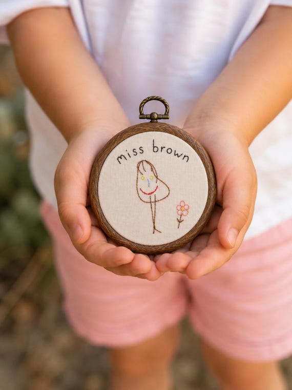 Teacher Appreciation Gift | Child’s Drawing Embroidery Hoop | Personalised Nursery School Teacher Present