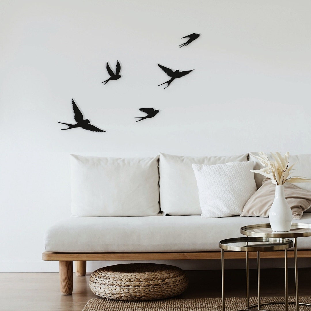 Flying Birds Metal Wall Art, Set of 5 Wall Decor, Living Room Wall