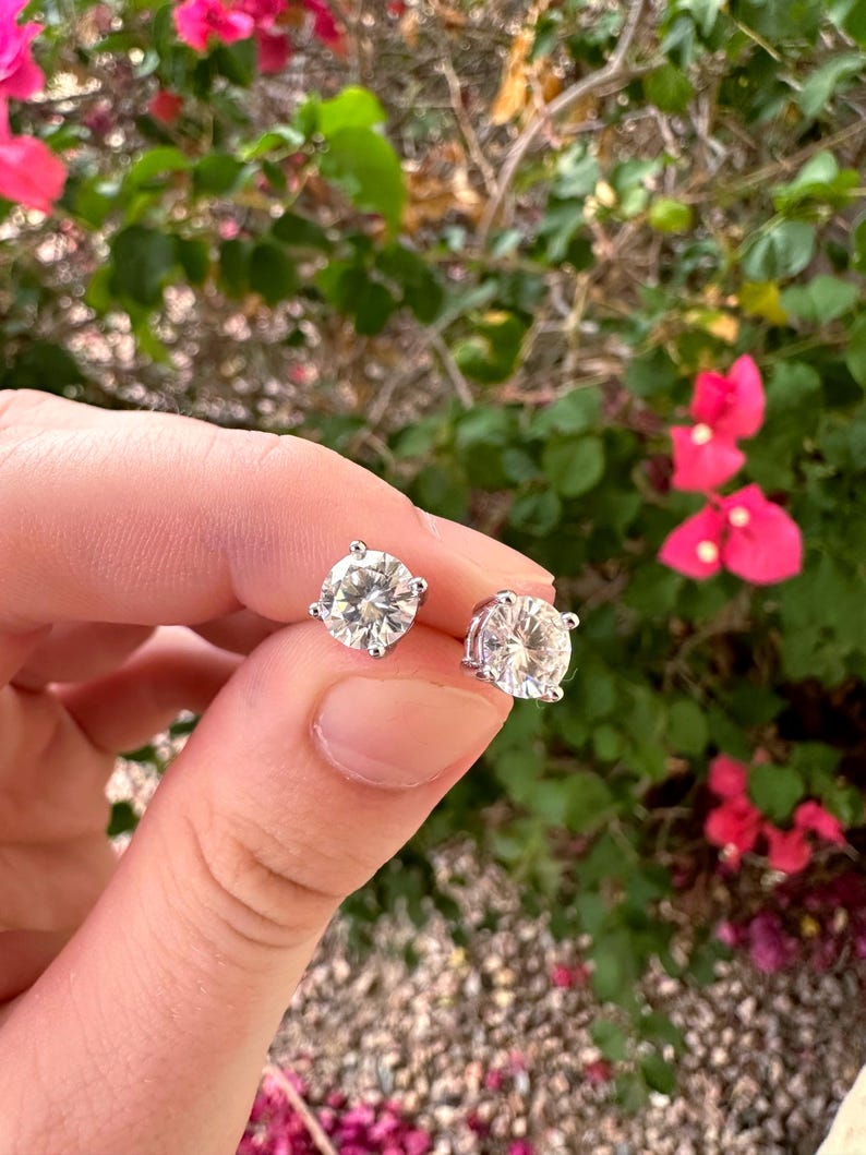 V3 Jewelry Stud Set of Two Moissanite Earrings with Sterling Silver and Gold Over Sterling Silver main image 1
