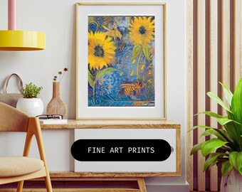 Sunflower and Honeybee art print
