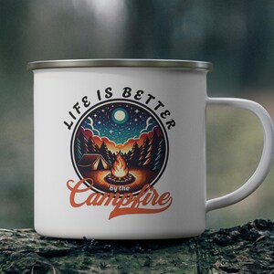 Lagerfeuer Emaille Camping Becher - Outdoor Abenteuer Reisebecher, Wildnis Kaffeebecher, Camping Platz Becher, Retro Camper Becher, Geschenk für Camper