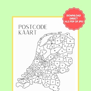 Carte des codes postaux Pays-Bas | Téléchargement instantané | Carte des ventes NL | Suivi des ventes | Carte des ventes Pays-Bas | PDF ou JPG | A4