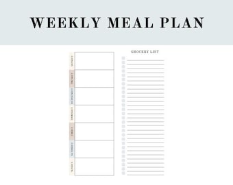 Weekly Meal Planner | Instant Digital Download | Grocery List | Printable Planner | Food planner for fitness & health | Food Diary | Tracker