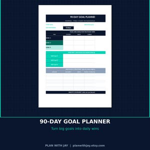 90 Day Goal Planner Google Sheets | Quarterly Goal Tracker | Action Plan Template Excel