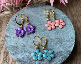 1 paire de boucles d'oreilles - bleu, rose ou violet - créole - boucle d'oreille avec anneau