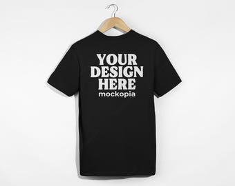 64000 Mockup, Black Gildan 64000 Back Mockup, G640 White Background Hanging Mockup, Unisex T-Shirt Mock Up
