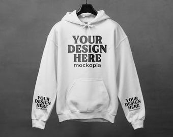 Gildan 18500 Sleeve Mockup, White Gildan 18500 Sleeve Mockup, G185 Hanging Mockup White, Gildan Heavy Blend Unisex Hoodie Mock Up